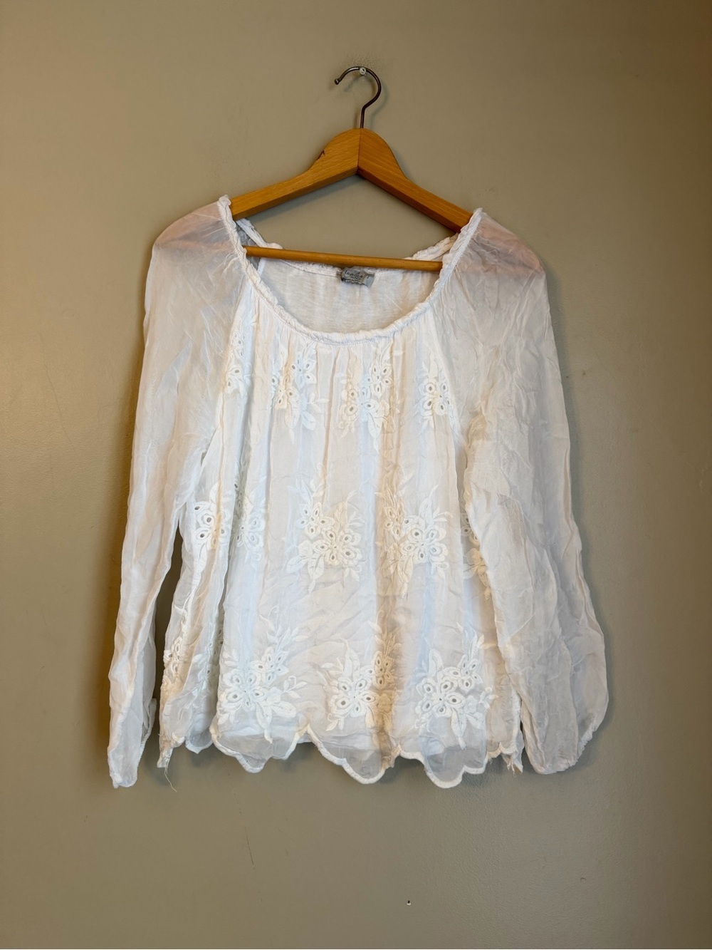 Angela Moda Silk Blend Blouse Made in Italy Embroidered Prairie Peasant Top Sm